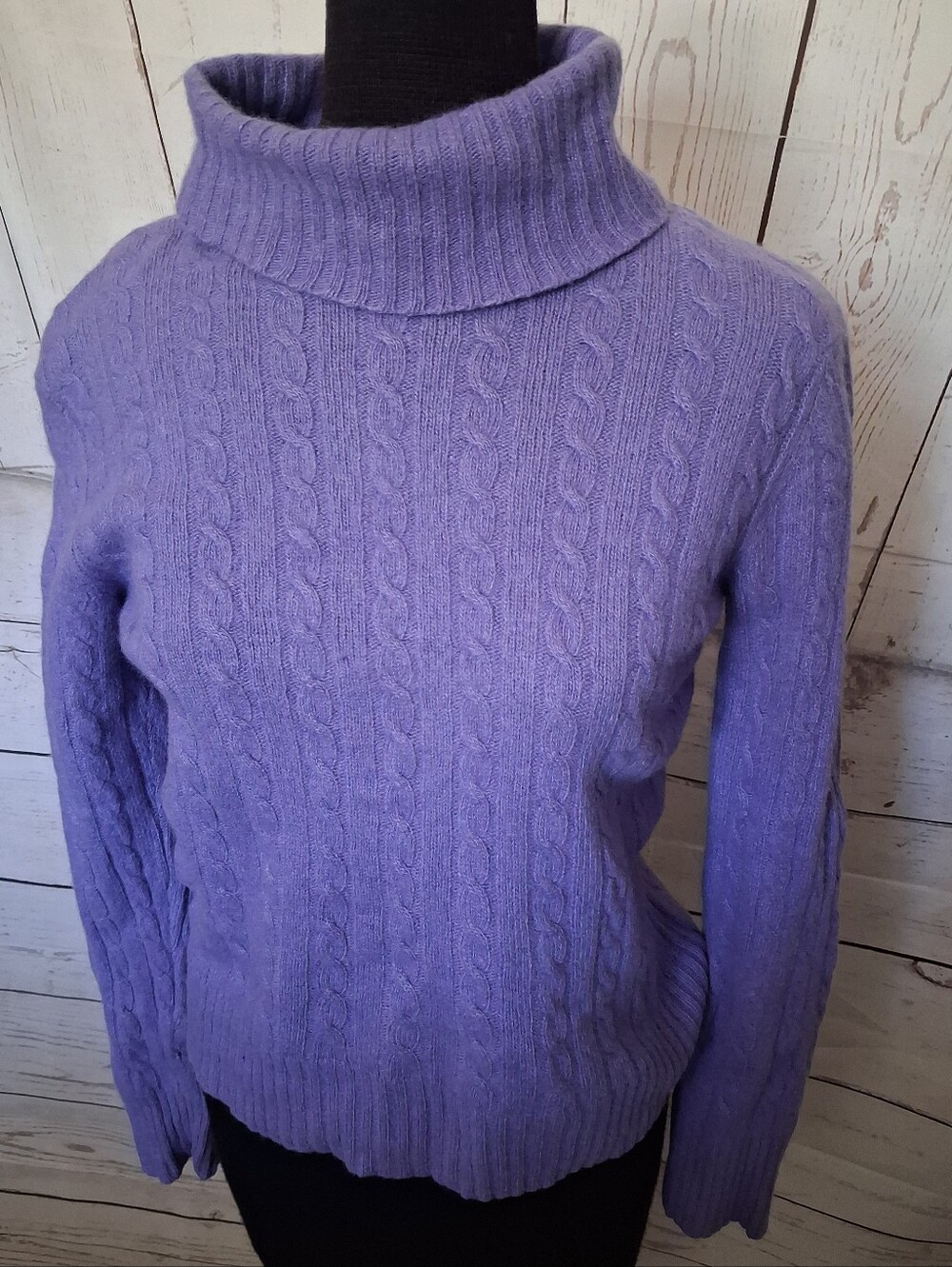 Charter Club Lavender Cable Knit Wool Blend Turtleneck Sweater Large